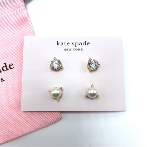 kate spade Jewelry - Kate Spade Set of 2 Pairs Earrings Pearl Crystal